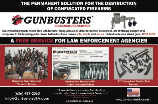 Digital advertisement for GunBusters touting its free services for law enforcement agencies