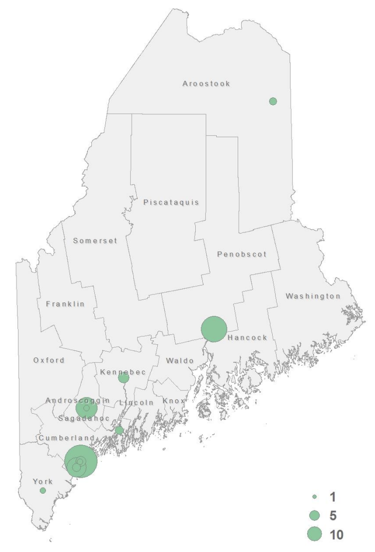 a map of radiation treatment sites in Maine.