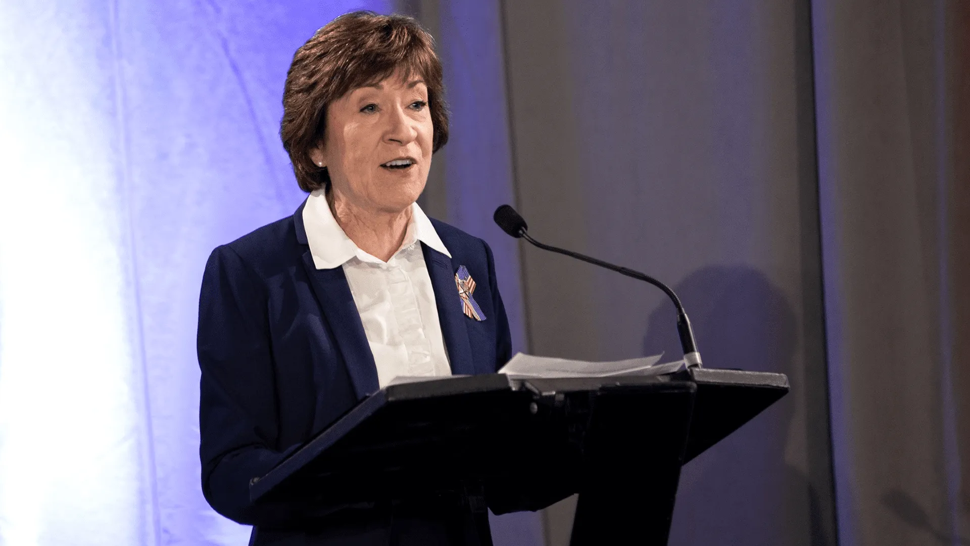 Senator Susan Collins speaks during a 2020 election debate
