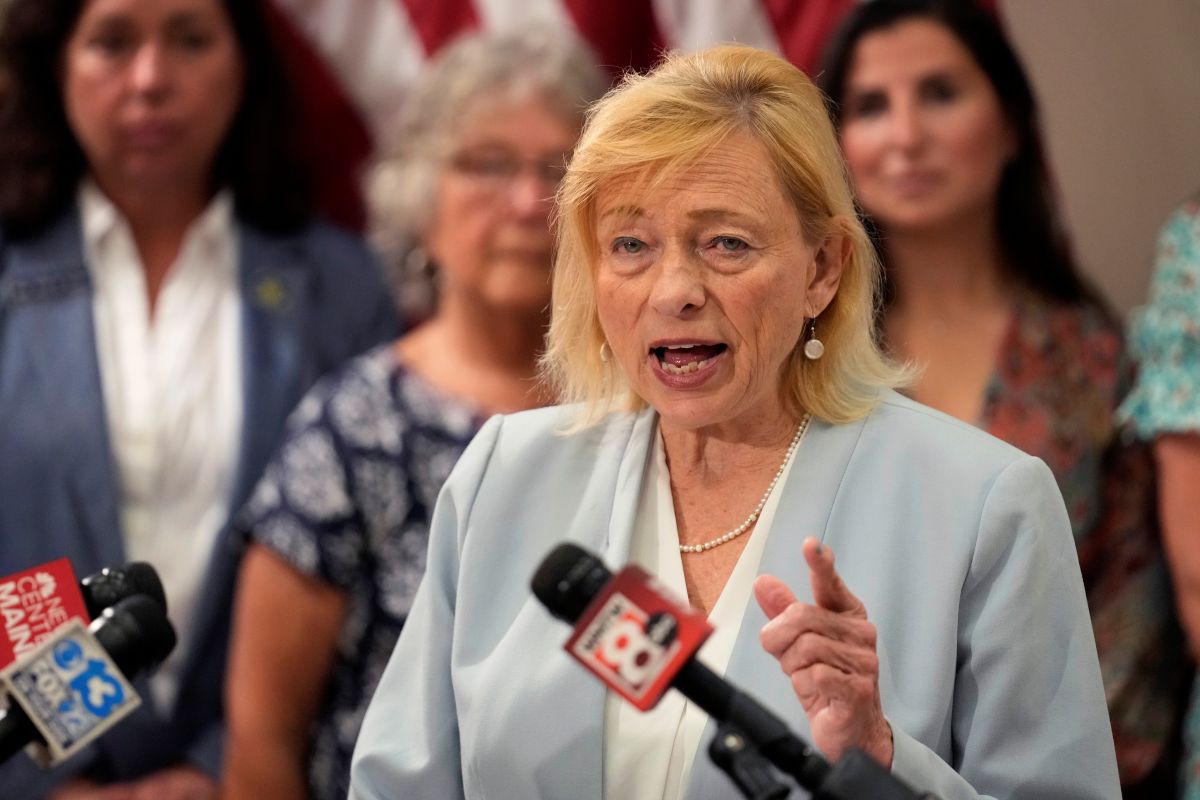 Janet Mills speaks during a press conference.