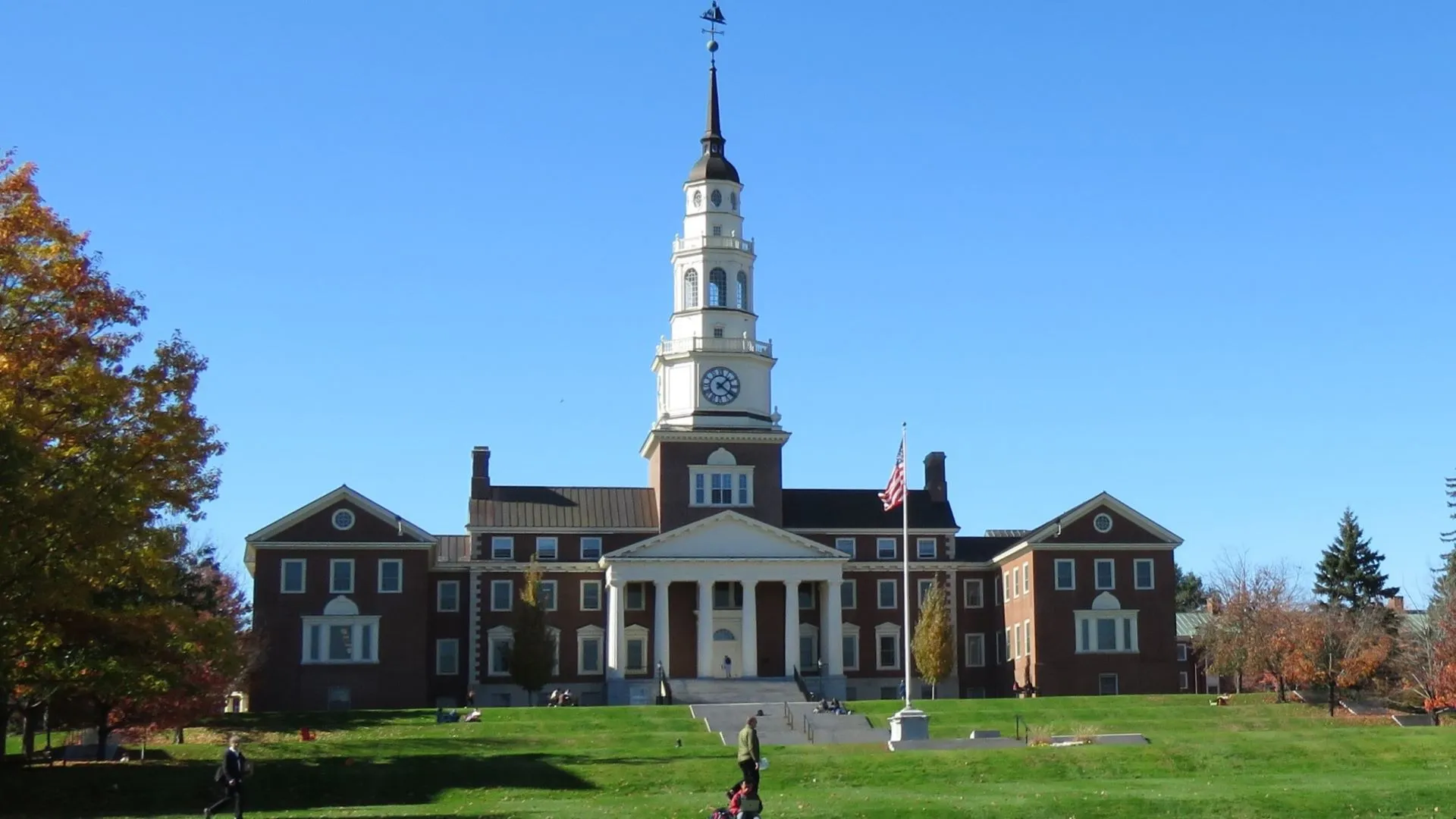 Exterior of Colby College and its clock tower