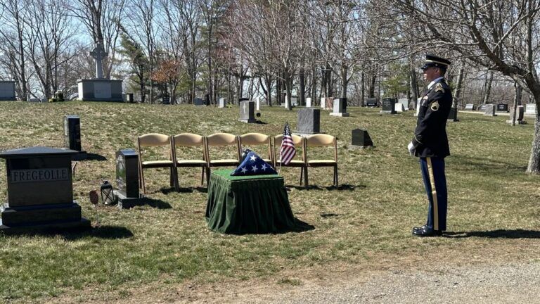 A member of the military seen during a military funeral.
