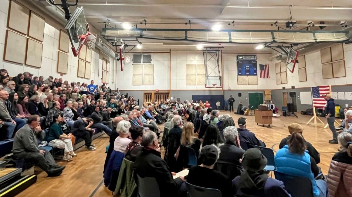 Graham Platner speaks at a candidate forum