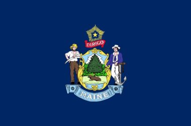 A photo of the State of Maine flag.