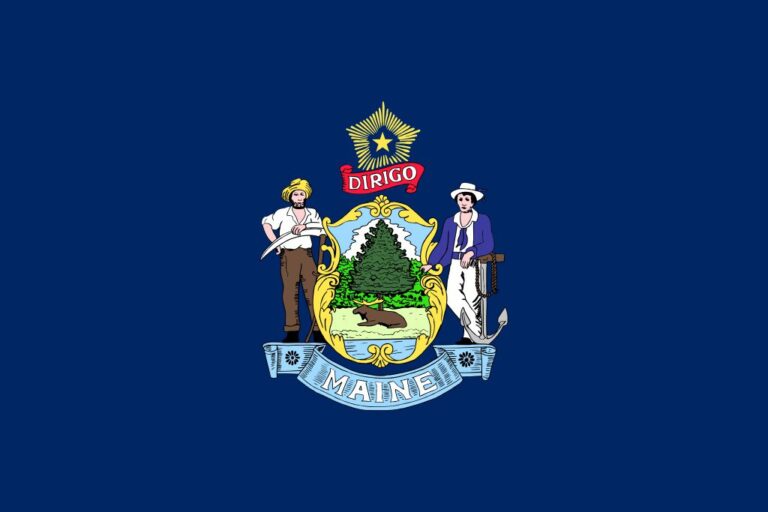 A photo of the State of Maine flag.