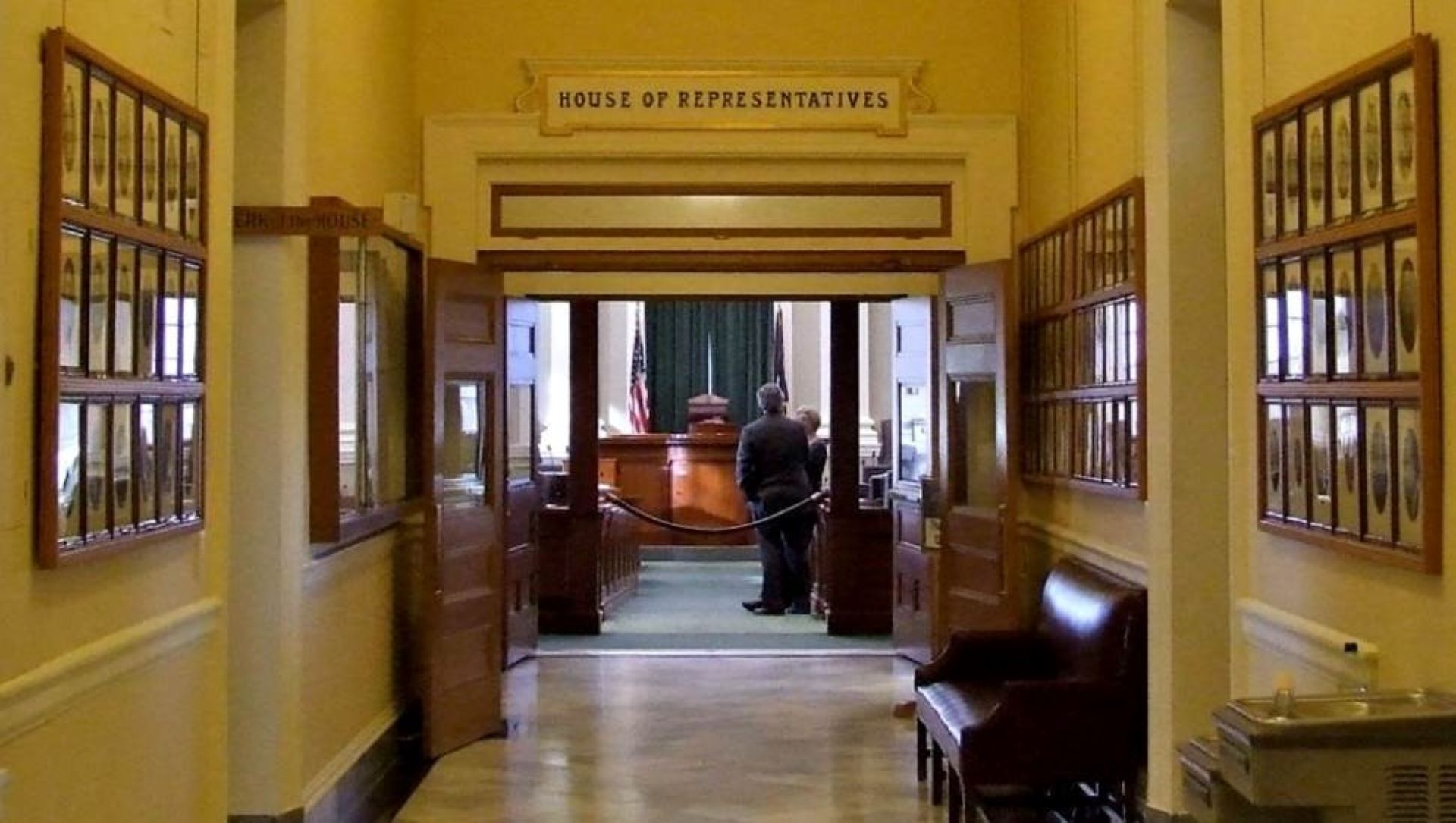 The entrance to the Maine House of Representatives chamber at the Maine State House.