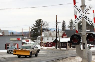Train track crossing in Jackman, Maine