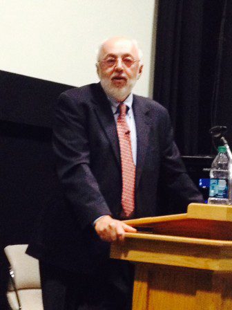John Christie, co-founder of the Maine Center for Public Interest Reporting, delivering the Donald Murray lecture at the University of New Hampshire on April 1, 2014