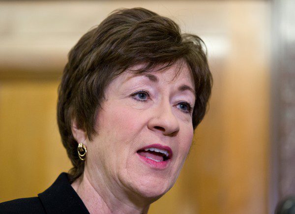 susan collins speaks during an interview