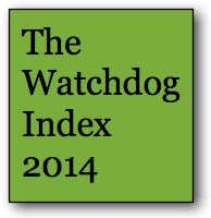 A box, with a green background, with the text THE WATCHDOG INDEX 2014