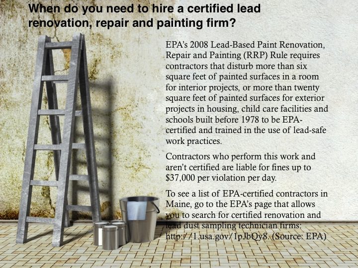 Image with text about EPA's 2008 Lead-Based Paint Renovation Repair and Painting Rule
