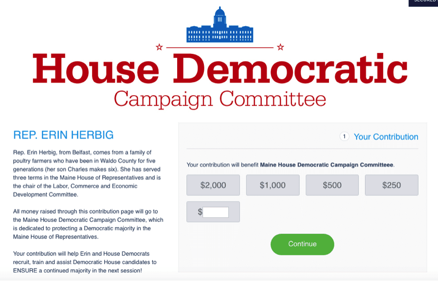 House Democratic Campaign Committee donation page.