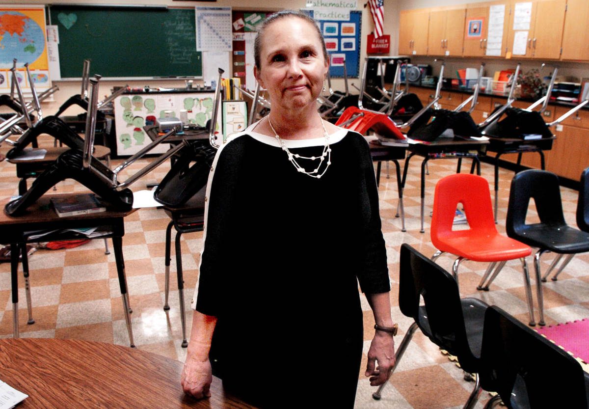 Wilton Academy Fourth grade teacher Brenda LaVerdiere in her classroom.