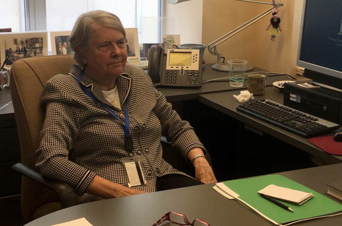Economist Isabel Sawhill in her office at the Brookings Institution