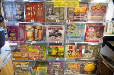 A store display of scratch off lottery tickets