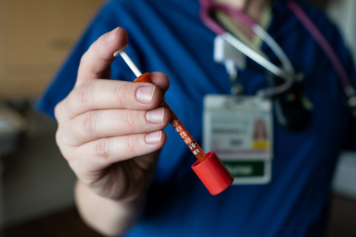 A nurse at MaineGeneral Medical Center shows a syringe of methadone before it will be administered by mouth to an newborn experiencing withdrawal symptoms in Augusta, ME on Friday, November 9, 2018. Photo by Yoon S. Byun.