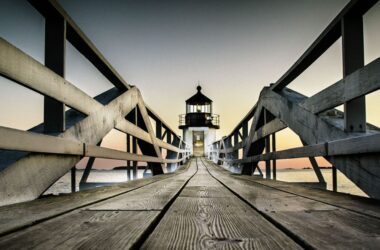 the boardwalk to a light house