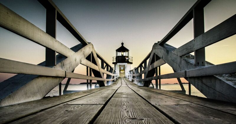 the boardwalk to a light house