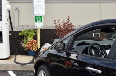 an electric car plugged in and charging