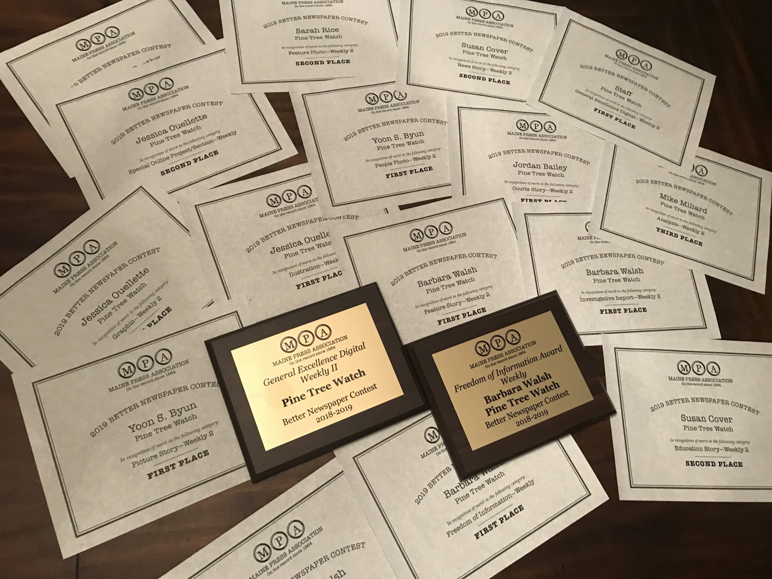 Many awards won by the newsroom from the Maine Press Association