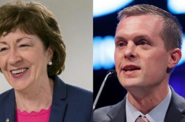 Composite image showing Susan Collins and Jared Golden.