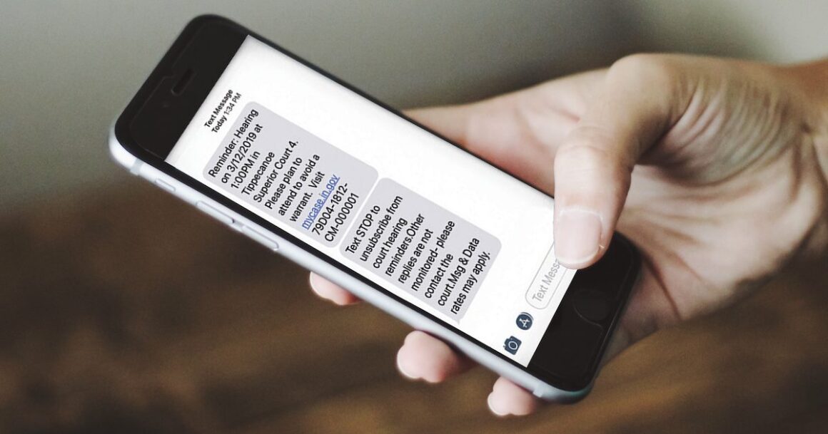 a text message reminding the recipient of an upcoming court appearance