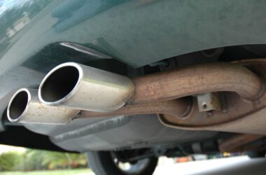 An exhaust tailpipe on a car.