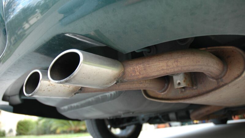 An exhaust tailpipe on a car.