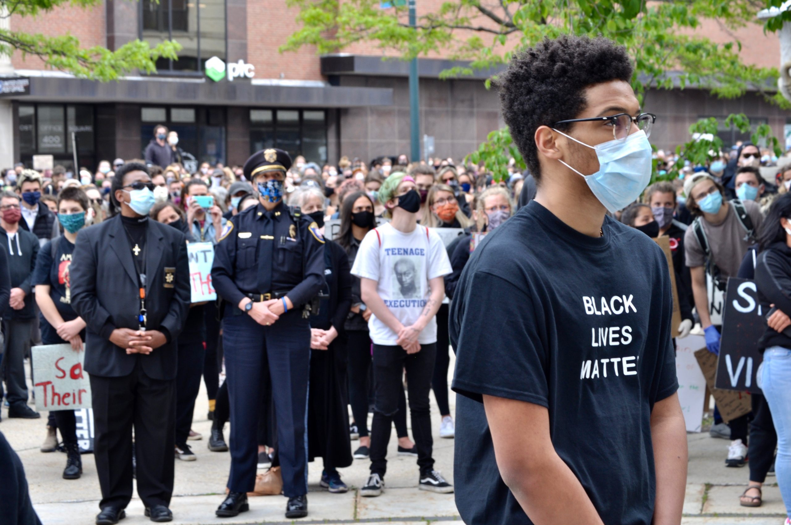 A group of people attend a black lives matter rally