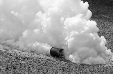 a deployed canister of tear gas