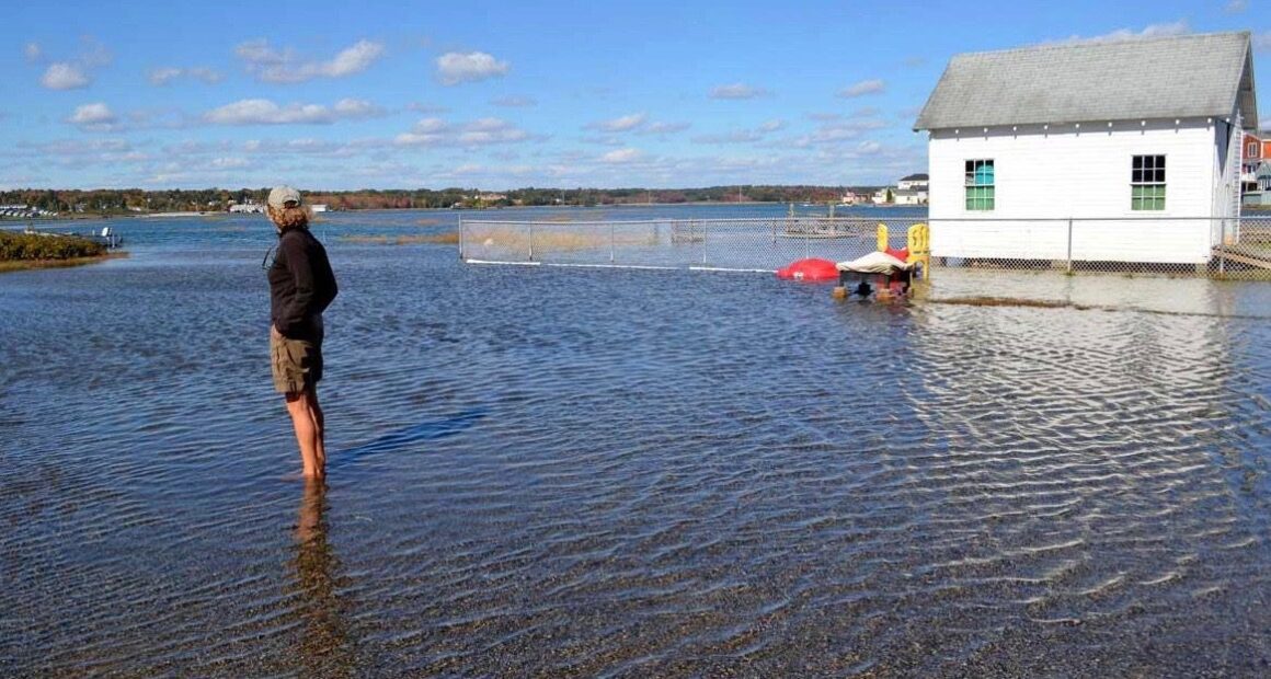 an individual stands amid coastal waters