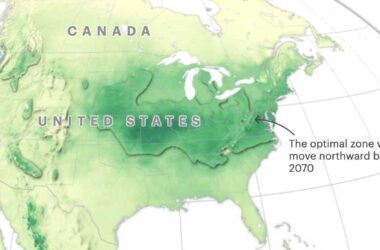 map of the optional zone and how it will move northward by 2070