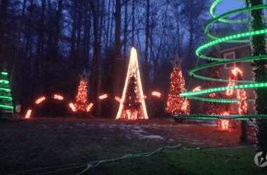 holiday light display on lawn