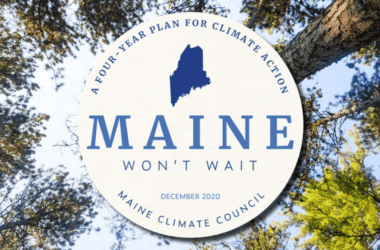 Logo for Maine Won't Wait, a four-year plan for climate action announced in December 2020 by the Maine Climate Council.