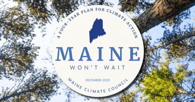 Logo for Maine Won't Wait, a four-year plan for climate action announced in December 2020 by the Maine Climate Council.