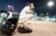 A player for the Portland Sea Dogs shows how the team is family friendly.