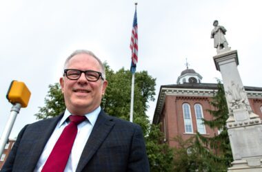 Attorney Jim Howaniec stands outside of a courthouse