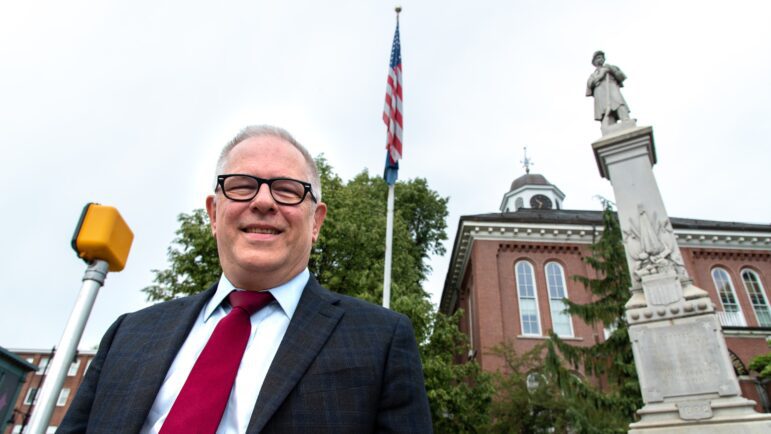 Attorney Jim Howaniec stands outside of a courthouse