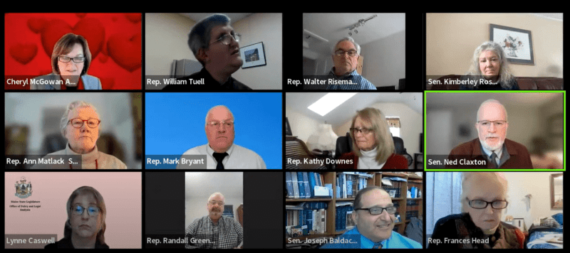 A screenshot of a Zoom videoconference featuring 12 state lawmakers