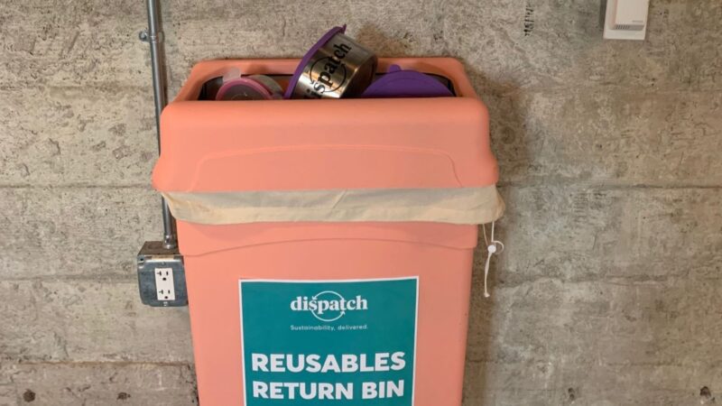 A bin for reusable tins to be deposited