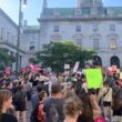 Hundreds of people attend a rally in support of abortion rights
