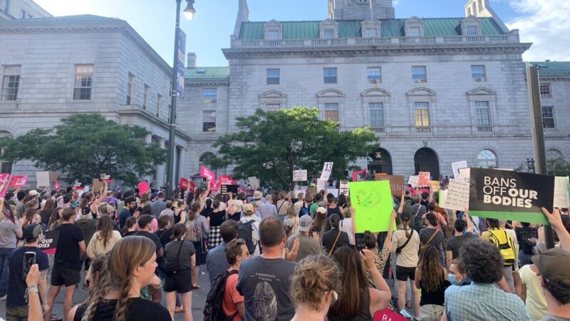 Hundreds of people attend a rally in support of abortion rights