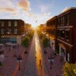 A rendering of how businesses will line the walkway of Main Street