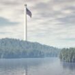 Rendering of how the flagpole on a cloudy day will look from across the body of water