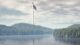 Rendering of how the flagpole on a cloudy day will look from across the body of water