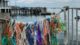 Colored ropes line the railing of a wharf in Stonington