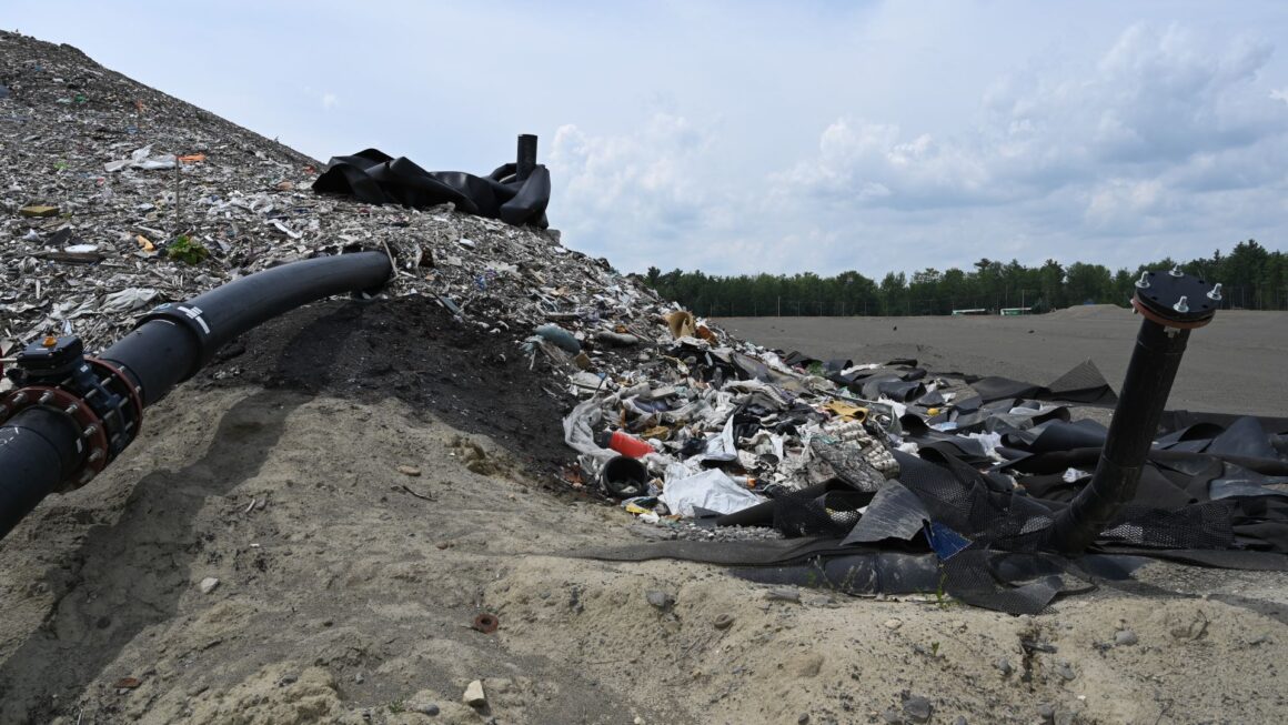 A trash heap inside a landfill