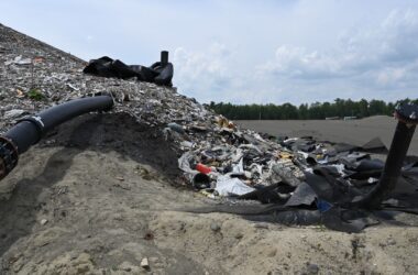 A trash heap inside a landfill