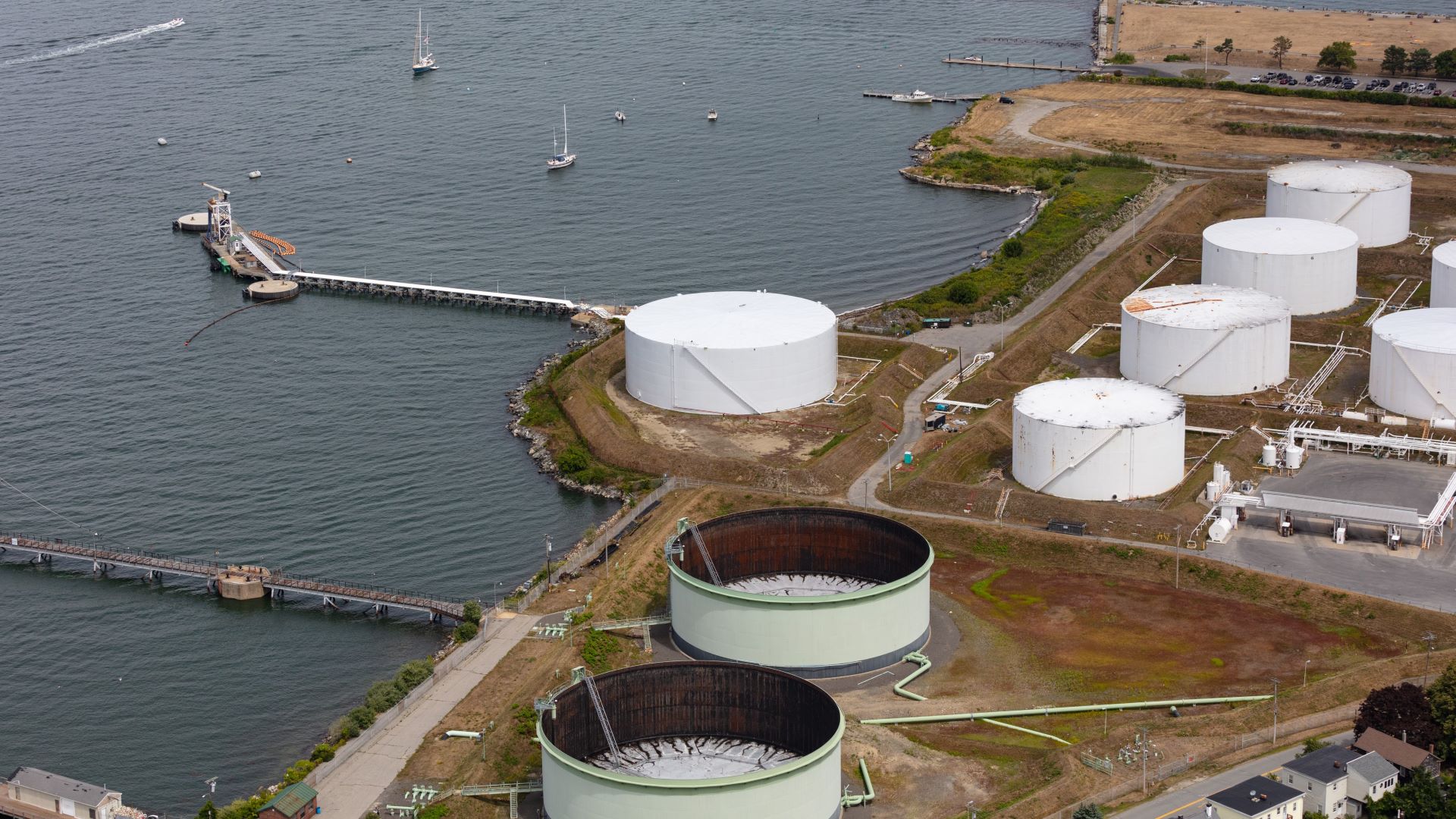 Aerial view of the petroleum tanks in South Portland