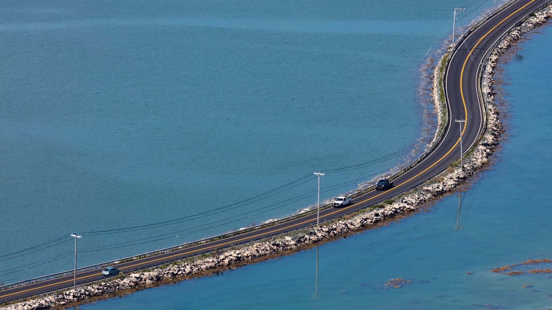 Close up aerial view of the causeway in Stonington